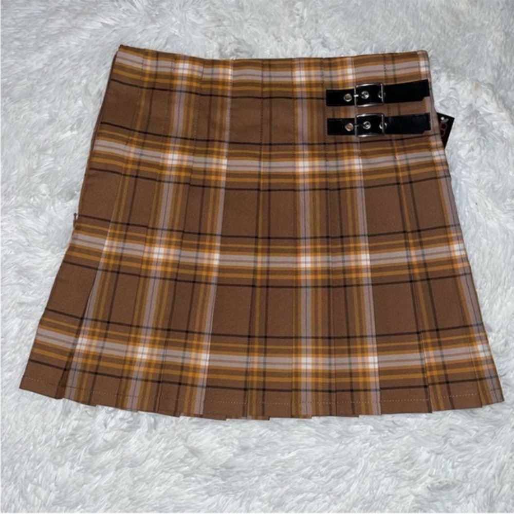 Nwt Nobo pleated skirt women’s Tennis‎ mini brown skater juniors side Zipper - Picture 3 of 6